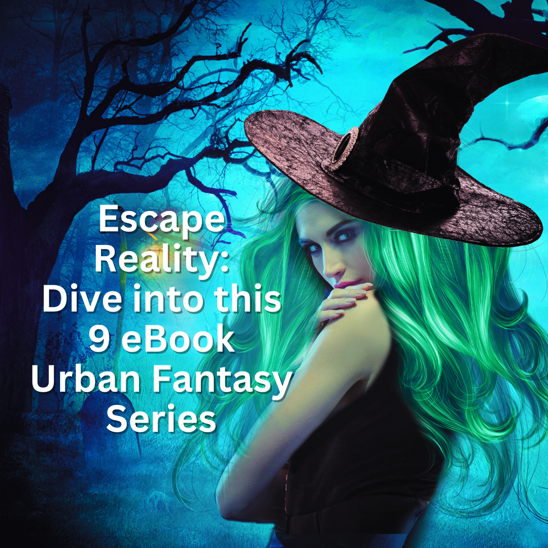 Illustration of a witch promoting the 9-book Order of the Dragon urban fantasy bundle by Tina Glasneck, featuring magic, vampires, and dragonblood lore