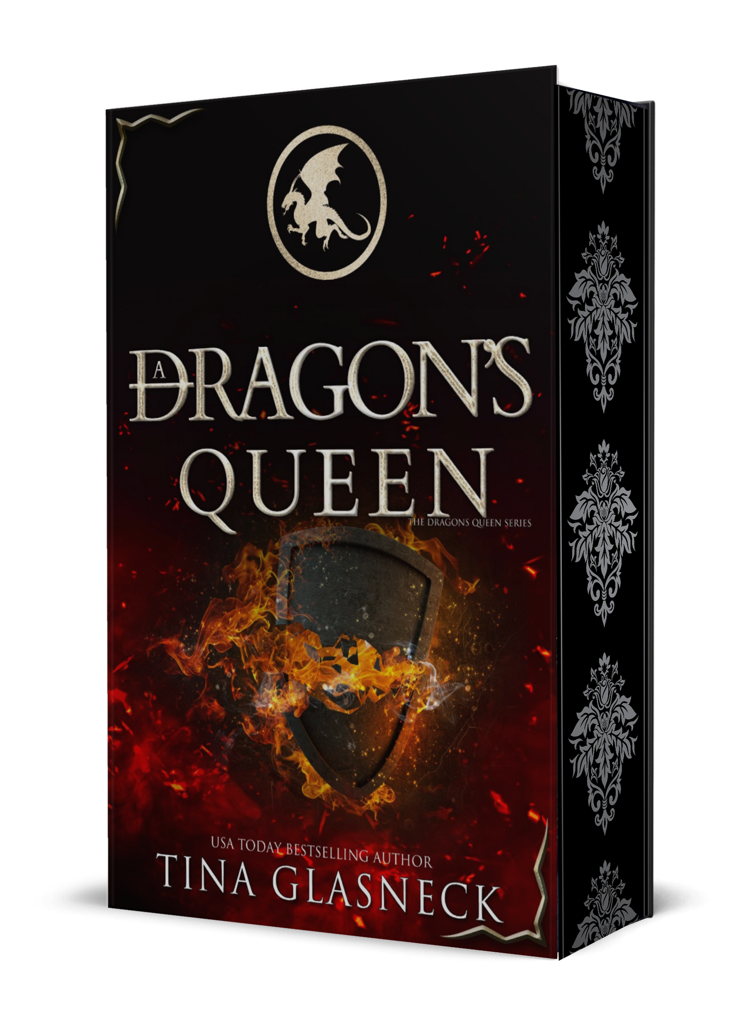 Standard hardcover edition of A Dragon’s Queen with dust jacket with forced edges mockup 