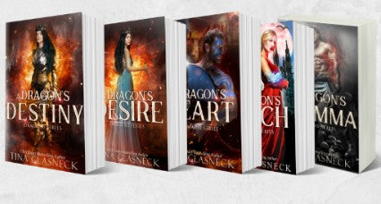 Row of Books from Dragon Series by Tina Glasneck